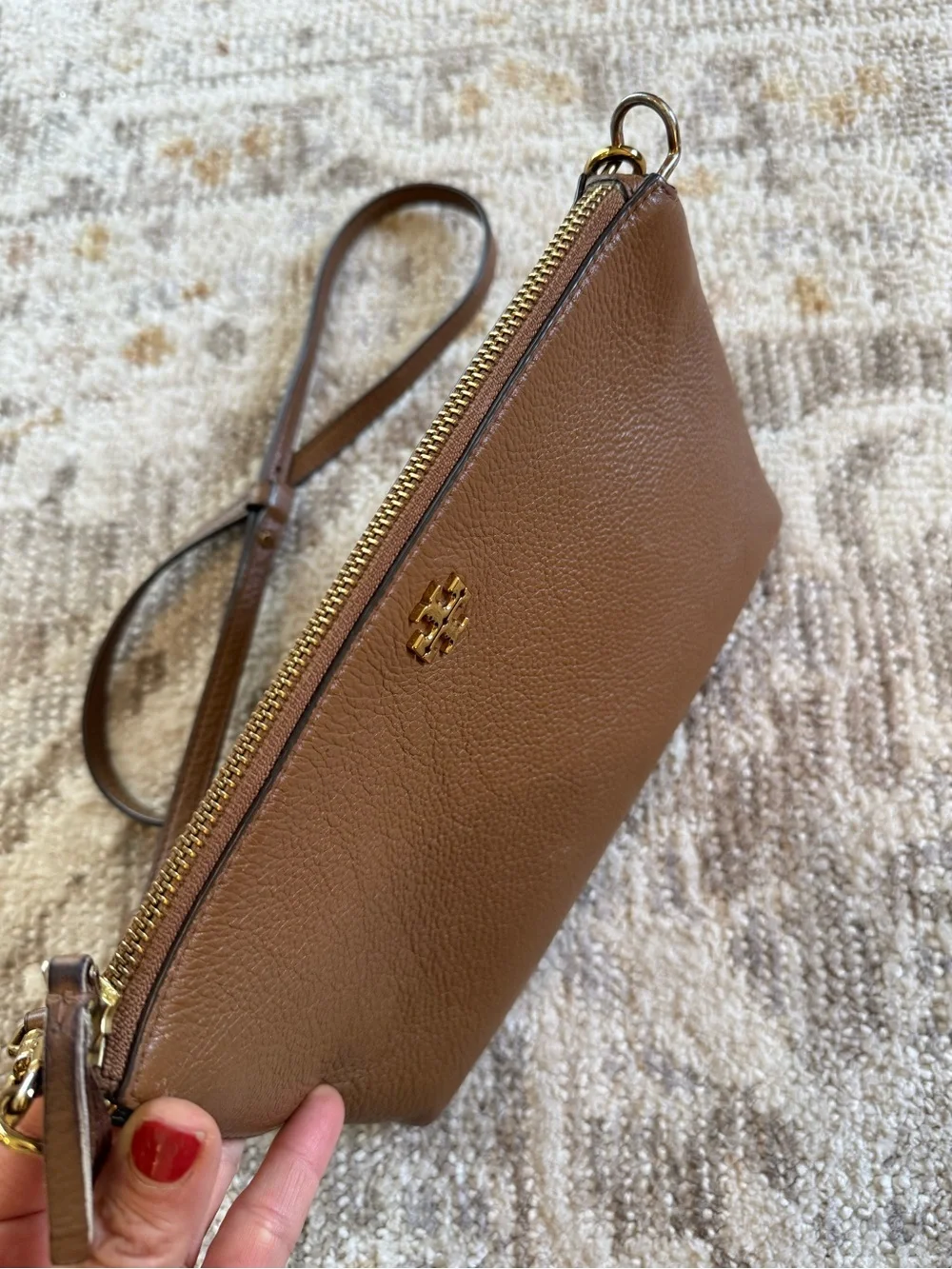 Tory Burch Blake Slim Crossbody Brown Pebbled Leather